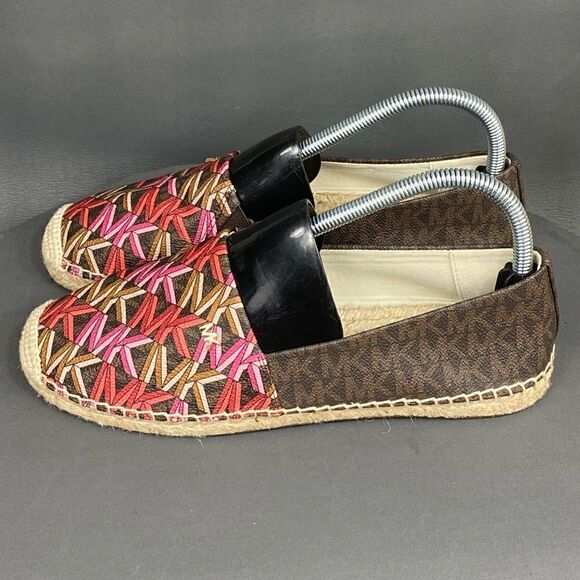 ✅MICHAEL Michael Kors Kendrick Multicolor Logo Print Slip-On espadrilles size 7